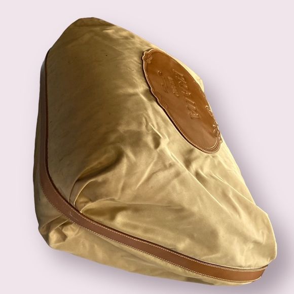 PRADA Authentic Y2K TESSUTO NYLON TAN BORSA Leather Handle Jumbo Hobo Limited - Picture 5 of 16